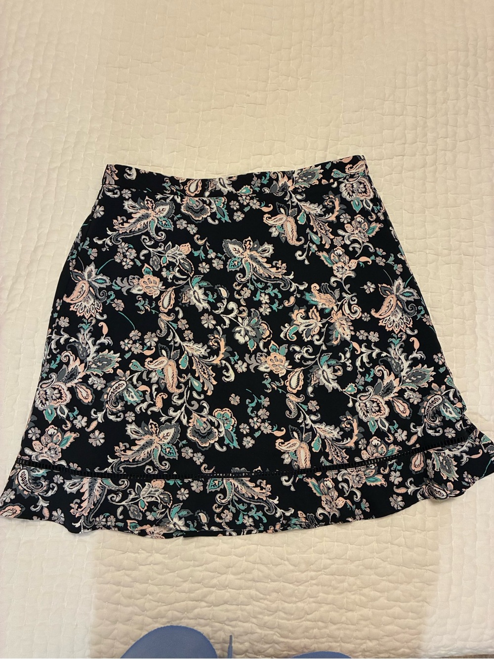 LOFT Blue Skirt with Pink and Teal Paisley Print